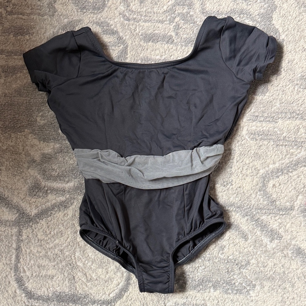 Kids Black One-Piece Leotard with Gray Waistband